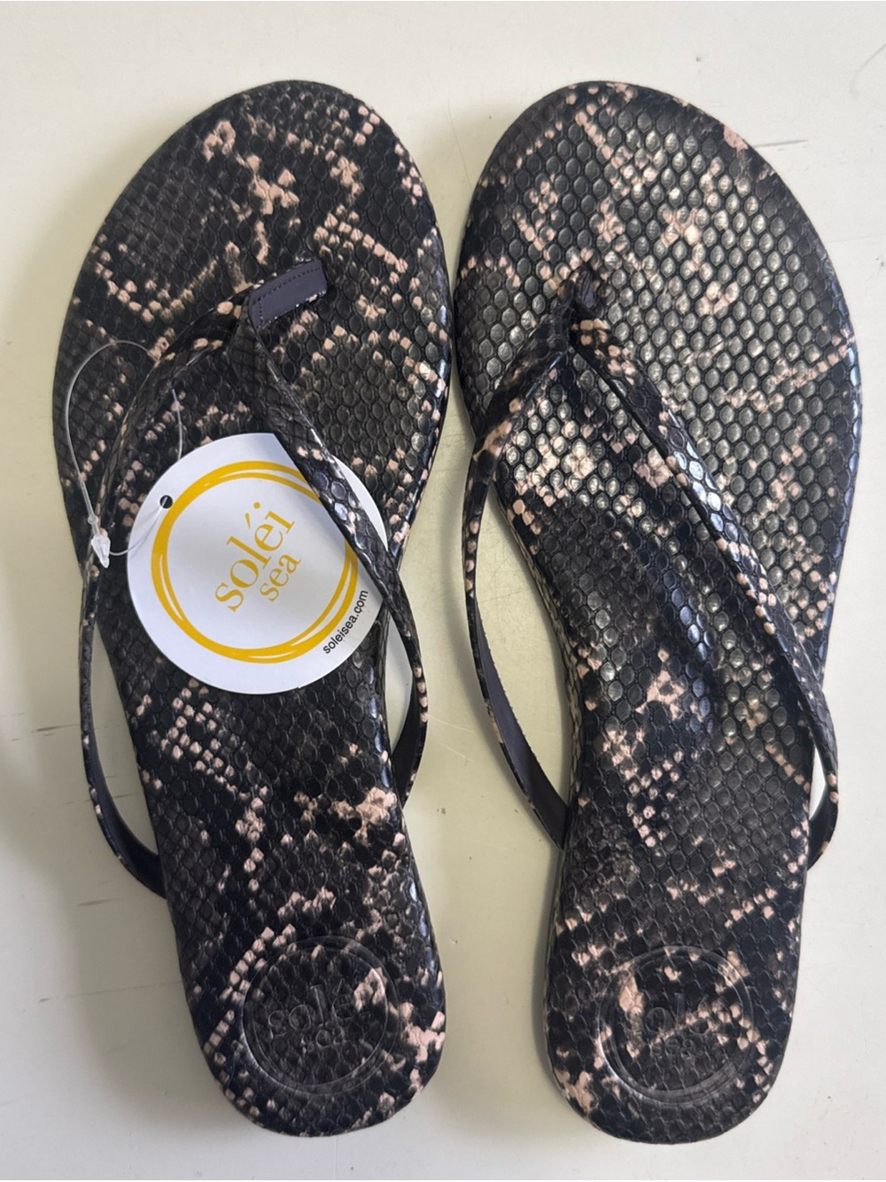 SOLEI SEA SANDALS WOMEN'S INDIE BROWN SNAKE VEGAN FLIP FLOPS SZ 6 7 8 NEW NWT